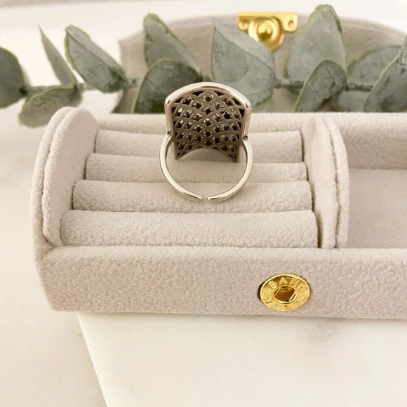 925 Sterling Silver Large Rectangle Ring Chunky Thick Bold Wide Statement Ring - Picture 10 of 11